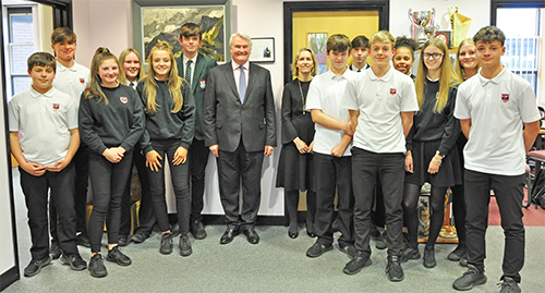The Lord Chief Justice with pupils on a school visit to Mold, North Wales