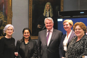 Lady Justice Nicola Davies with the Lord Chief Justice Lord Burnett of Maldon, and the co-convenors of the Alliance