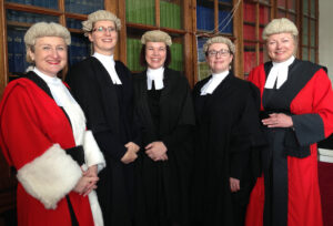Lady Justice Nicola Davies with three female Recorders in Cardiff and the former (now retired) Recorder of Cardiff, HHJ Eleri Rees