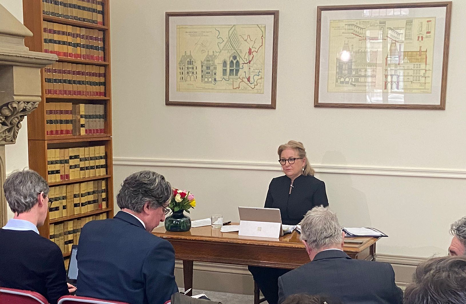 Baroness Carr at her annual press conference at the Royal Courts of Justice